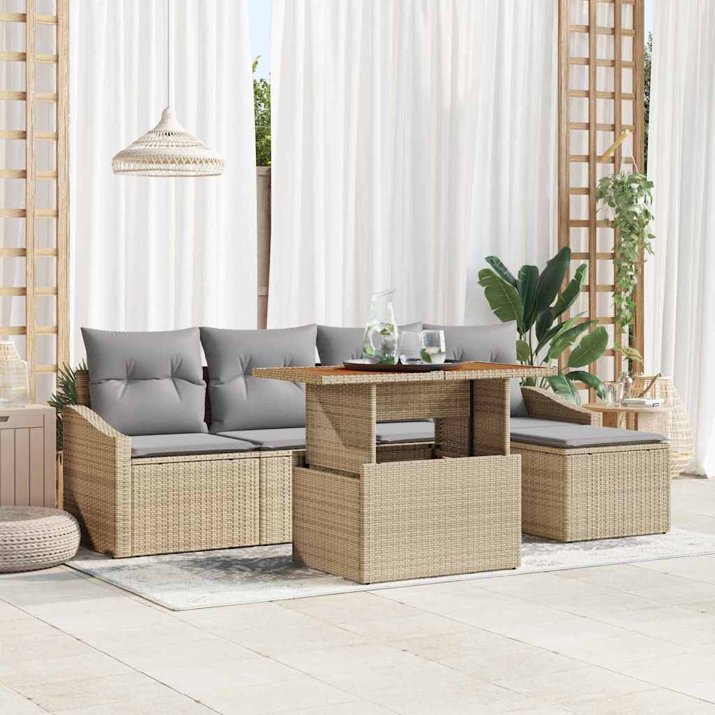 vidaXL Conjunto de sofás de jardín 6 uds. Beige y gris