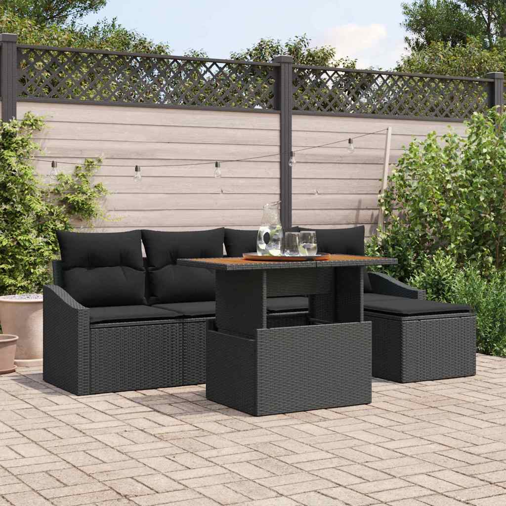 vidaXL Conjunto de sofás de jardín 6 uds. Negro y Marrón