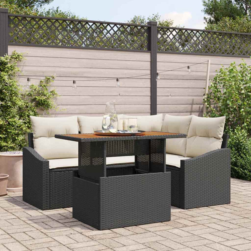vidaXL Conjunto de sofás de jardín 5 uds. Negro ratán sintético