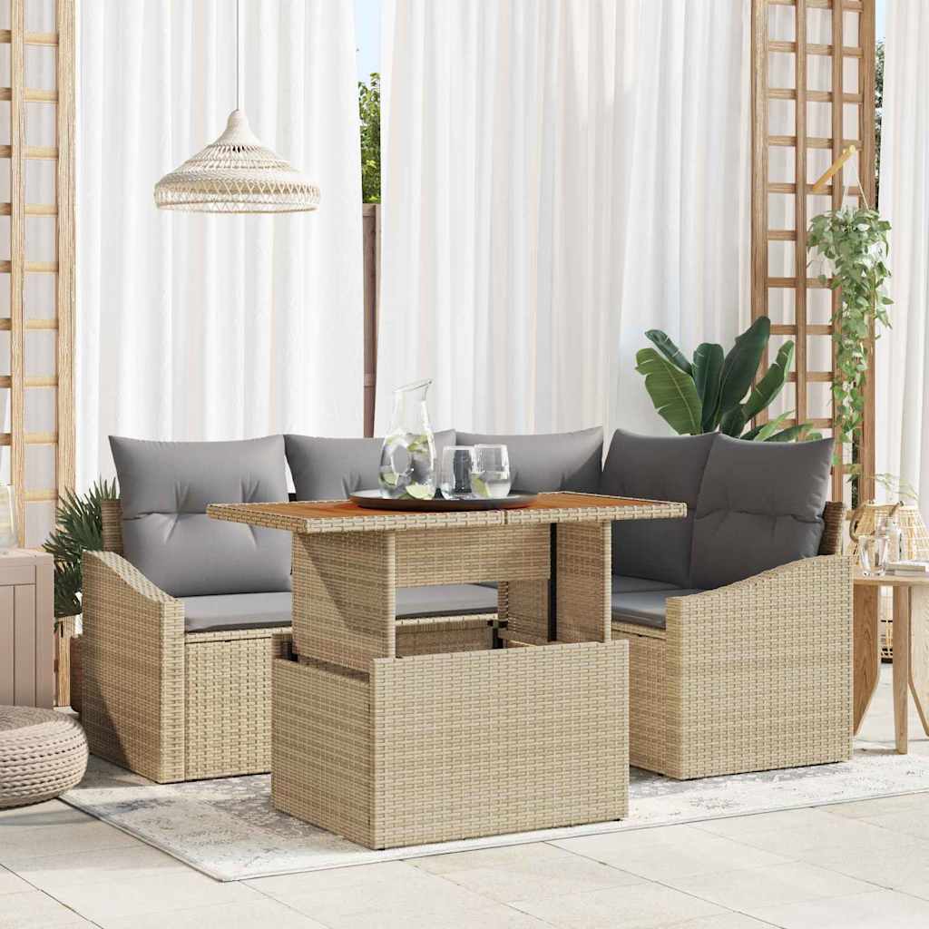 vidaXL Conjunto de sofás de jardín 5 uds. Beige ratán sintético