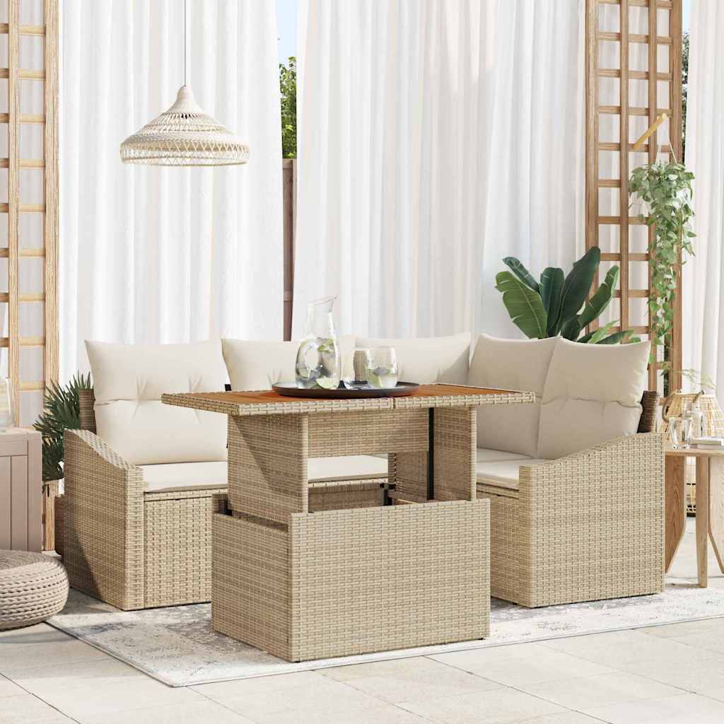 vidaXL Conjunto de sofás de jardín 5 uds. Beige ratán sintético