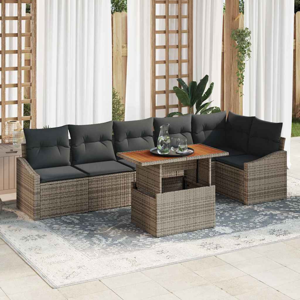 vidaXL Conjunto de sofás de jardín 7 uds. Gris y marrón