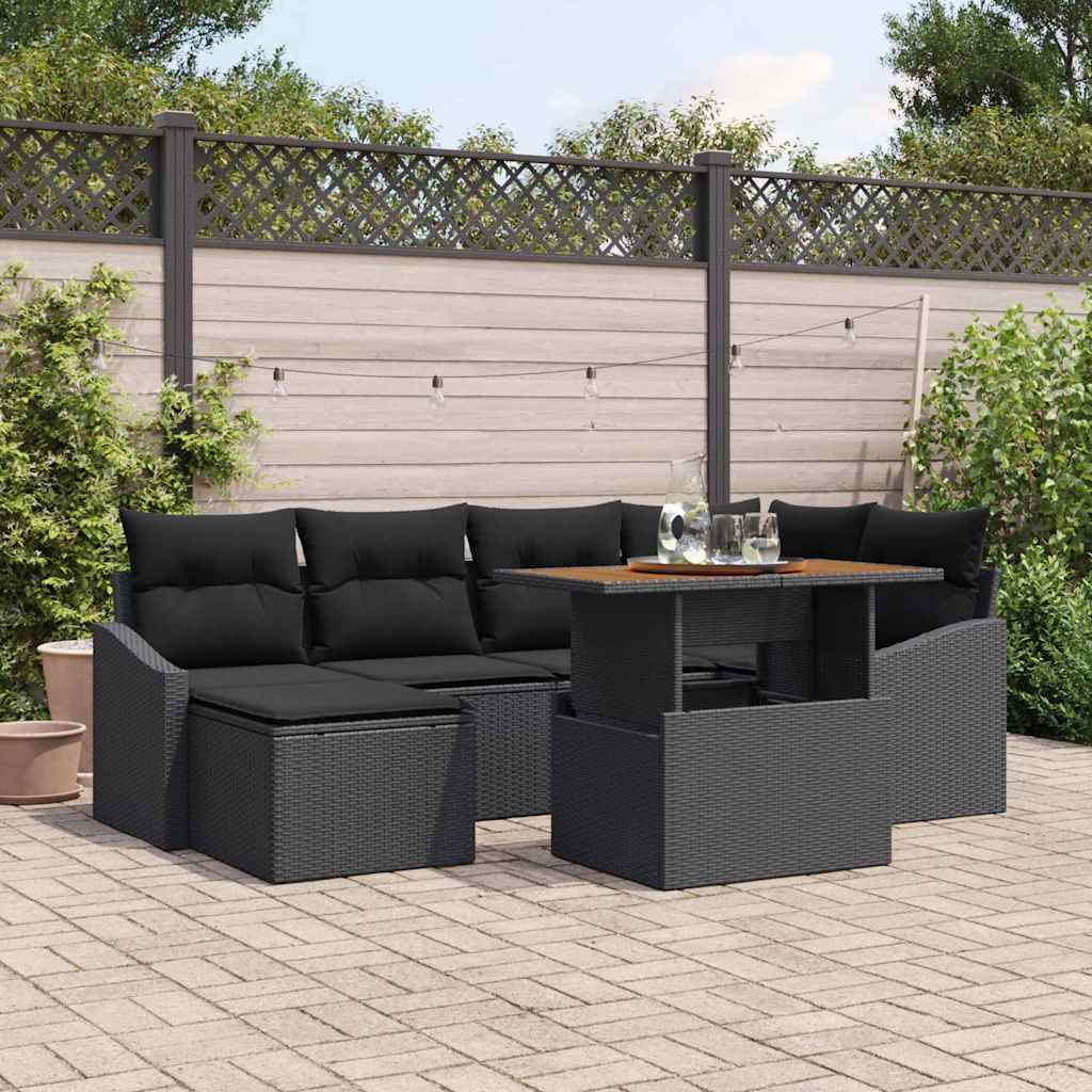 vidaXL Conjunto de sofás de jardín 7 uds. Negro y Marrón