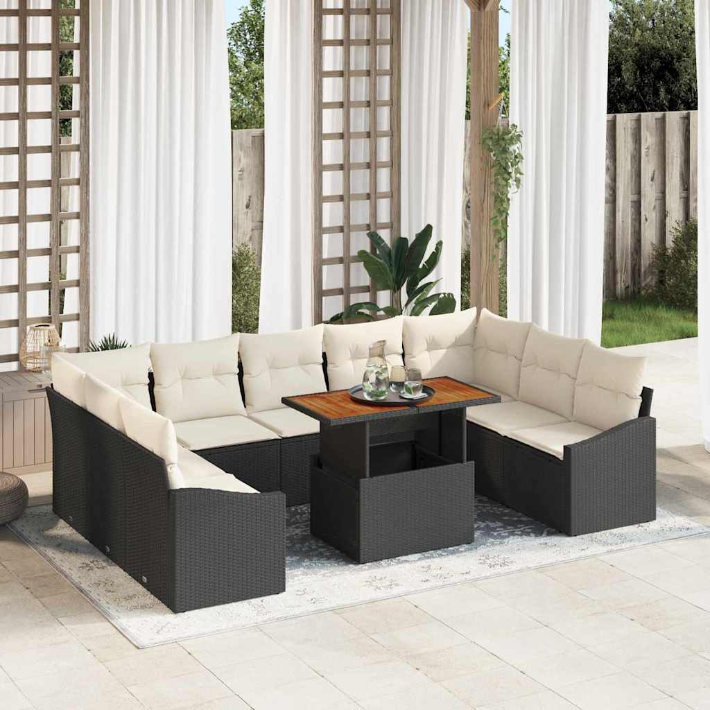 vidaXL Conjunto de sofás de jardín 10 uds. Negro y crema
