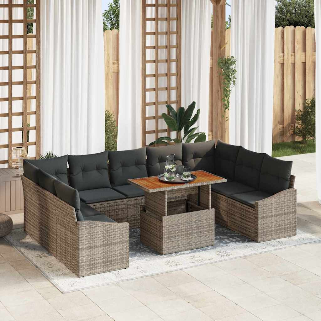 vidaXL Conjunto de sofás de jardín 10 uds. Gris y marrón