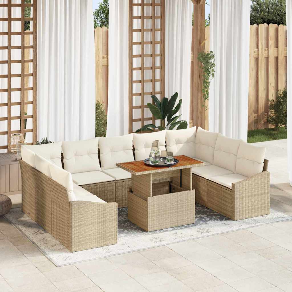 vidaXL Conjunto de sofás de jardín 10 uds. Beige y Crema