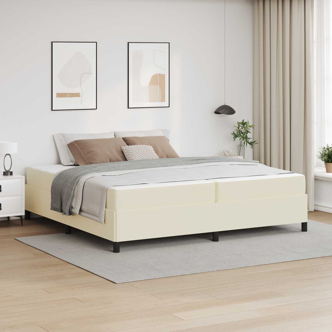 vidaXL Estructura de cama con colchón Crema 200 x 200 cm tela