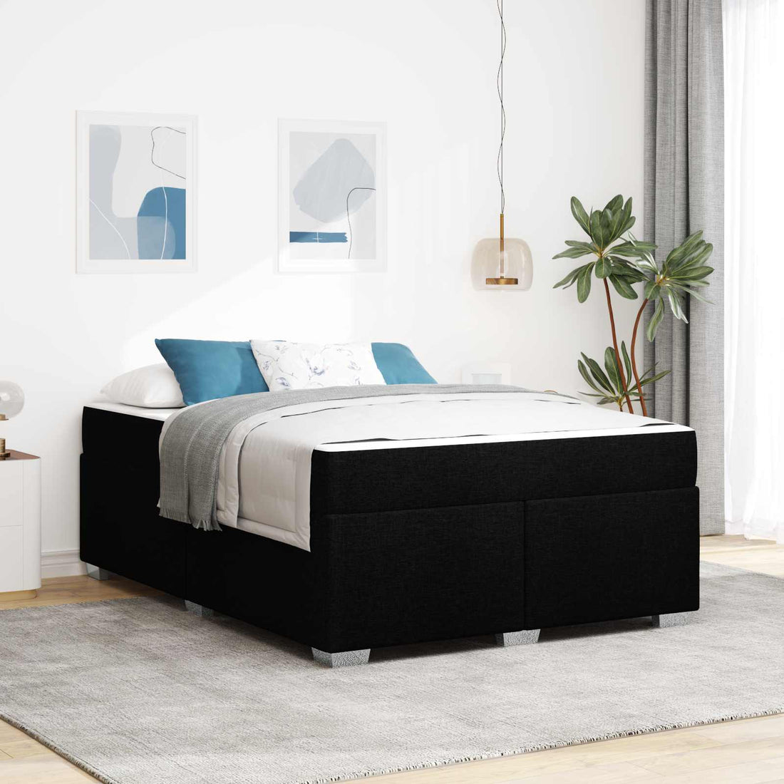 vidaXL Estructura de cama con colchón Negro 160 x 200 cm tela