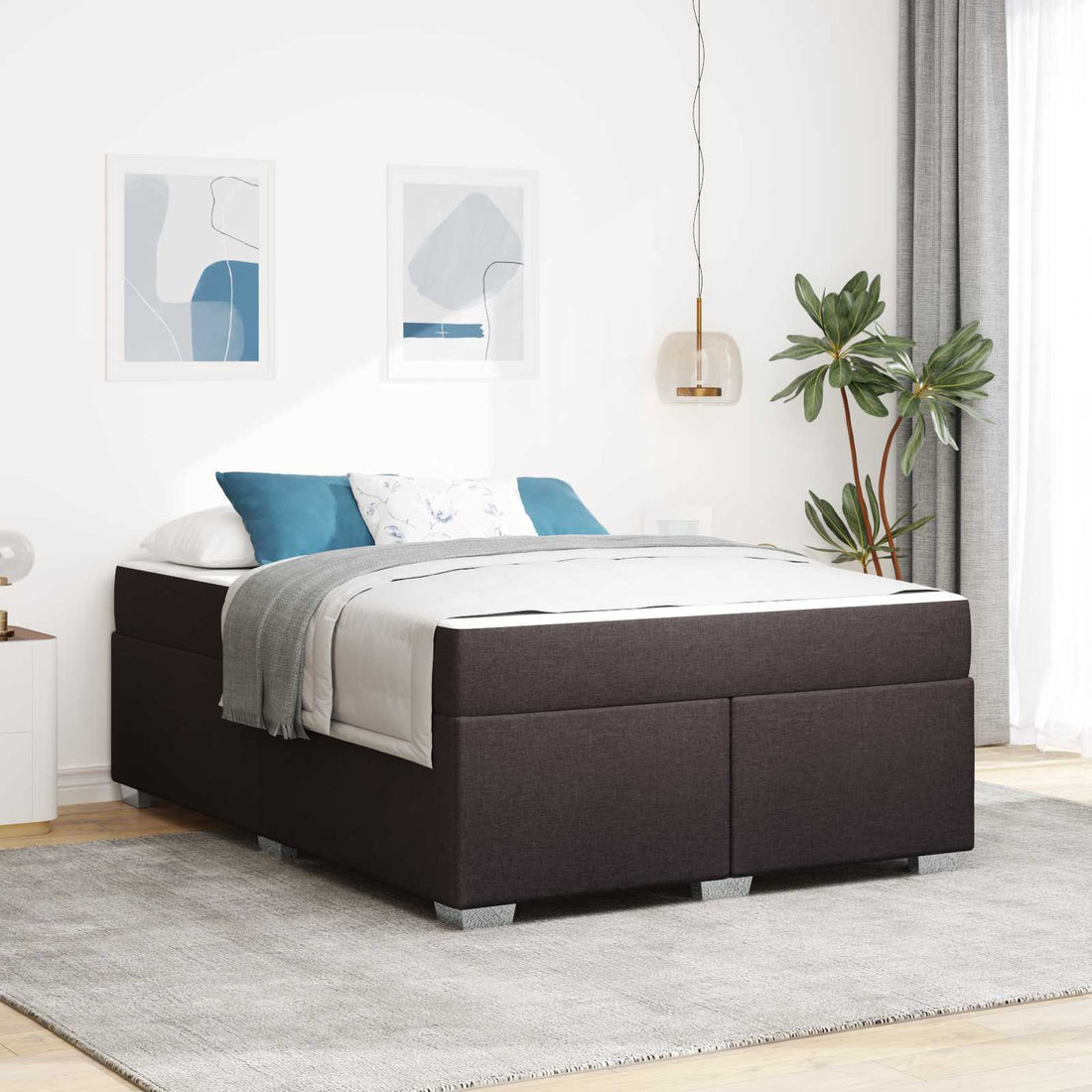 vidaXL Estructura de cama con colchón Marrón Oscuro 160 x 200 cm tela