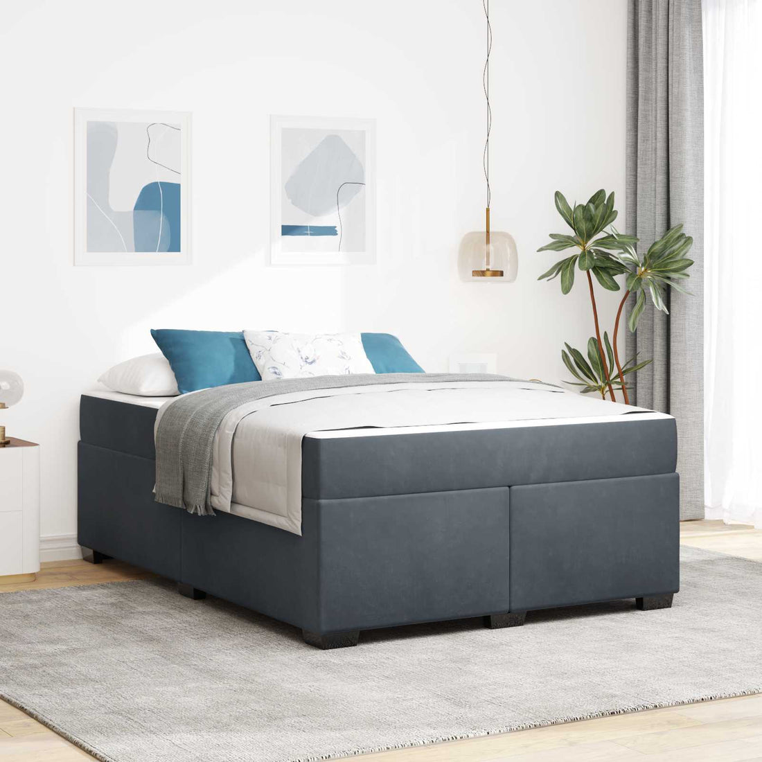 vidaXL Estructura de cama con colchón Gris oscuro 160 x 200 cm tela