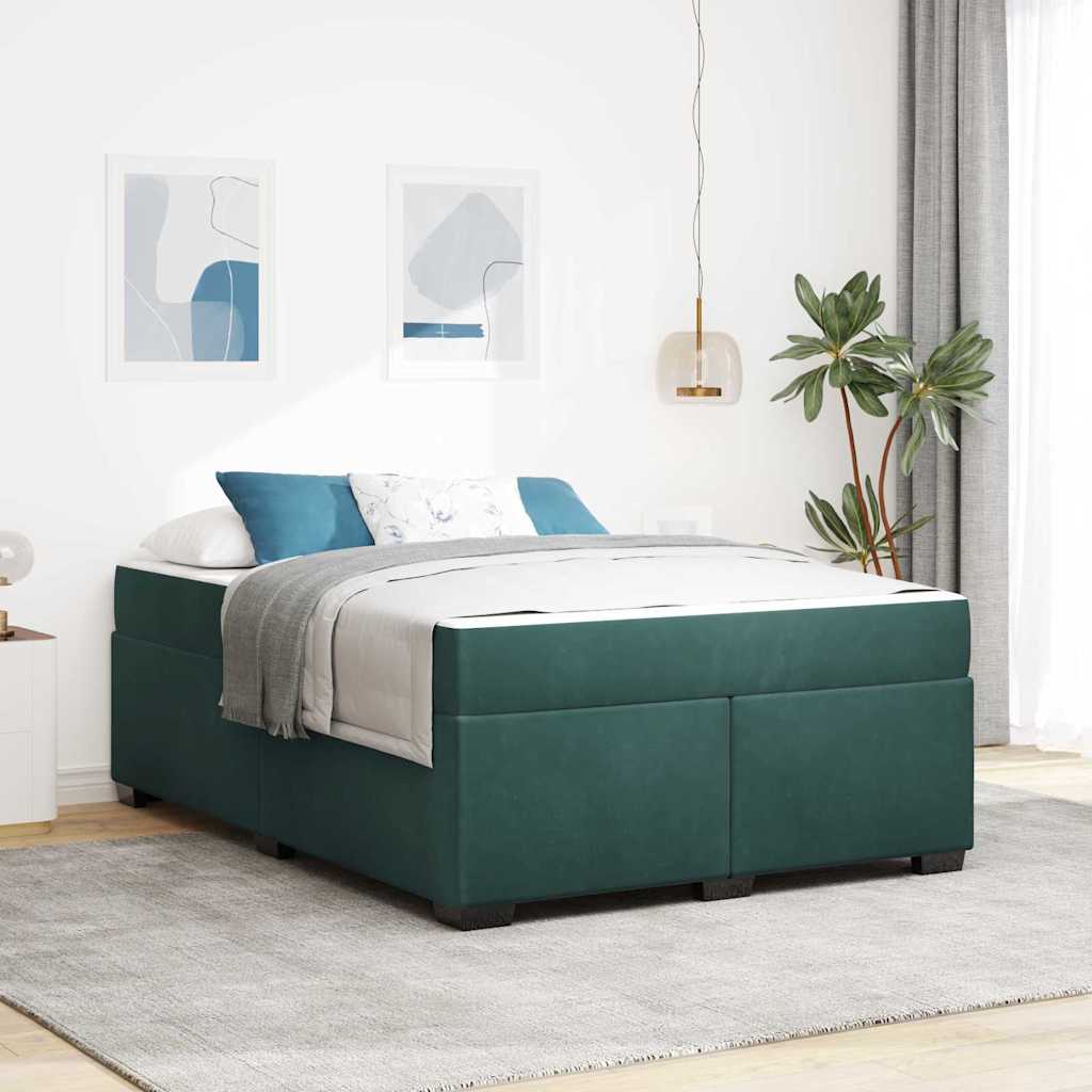 vidaXL Estructura de cama con colchón Verde oscuro 160 x 200 cm tela