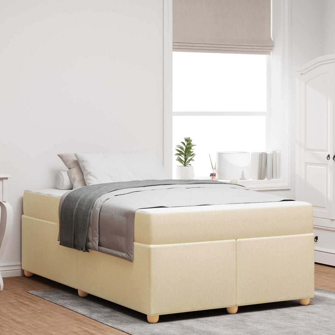 vidaXL Estructura de cama con colchón Crema 120 x 190 cm tela