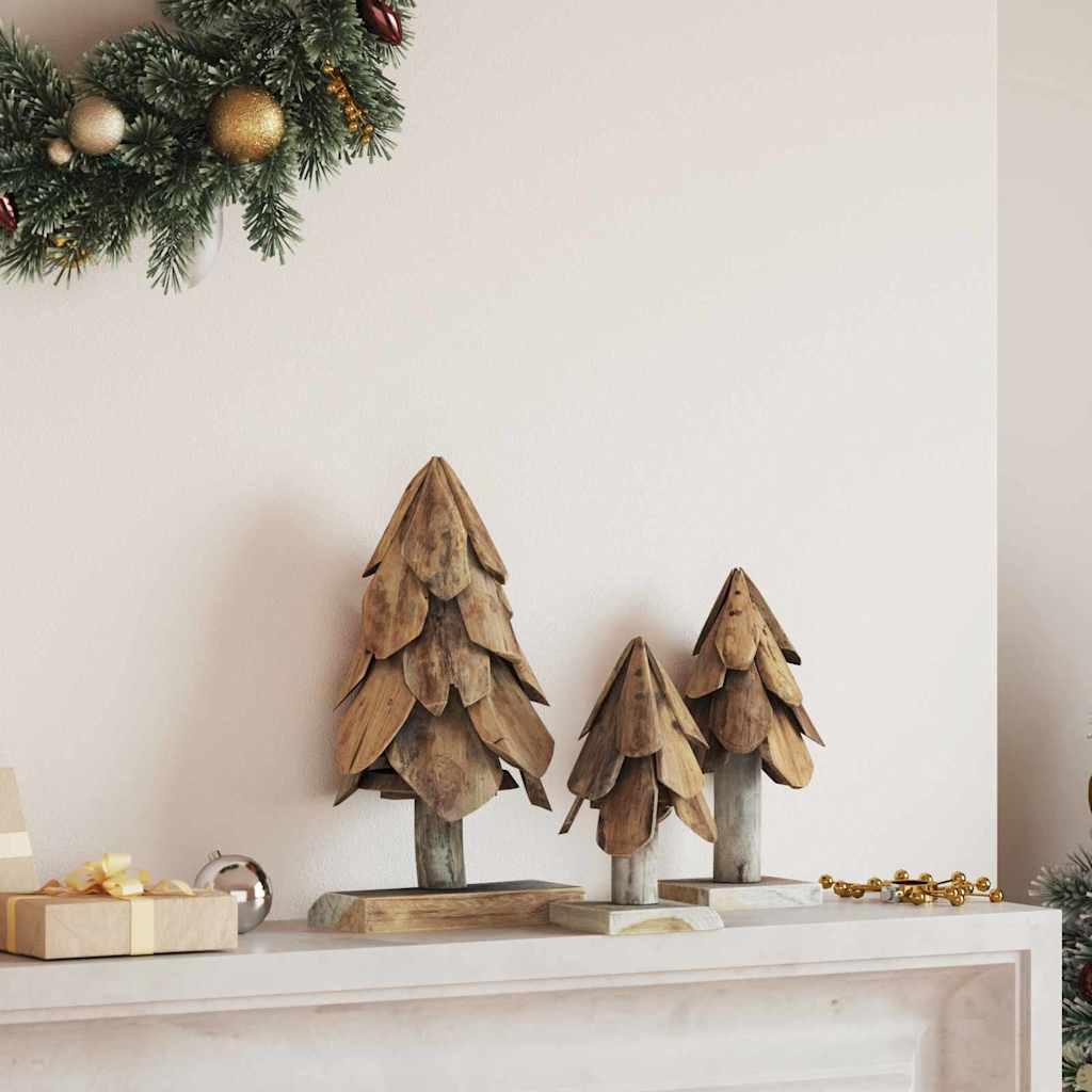 vidaXL Árbol de Navidad 3 uds. Marrón 40 cm Madera de teca maciza
