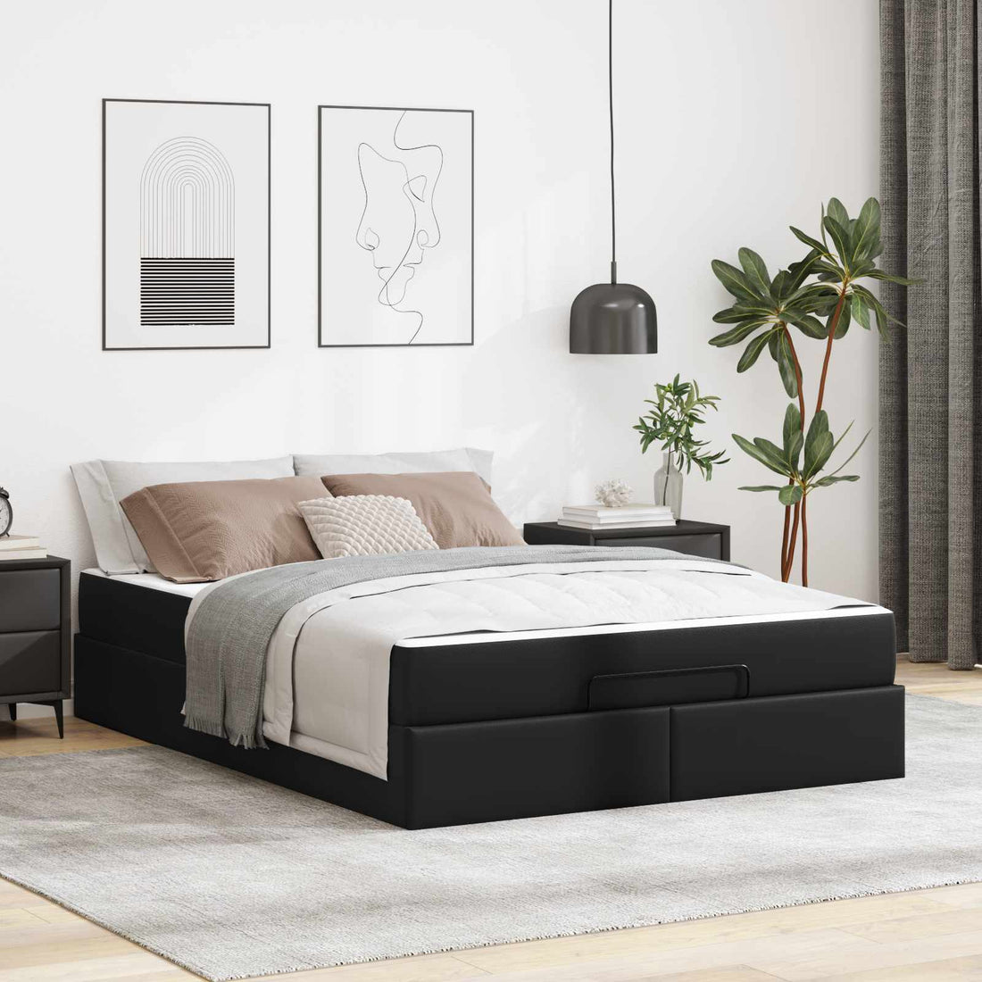 vidaXL Estructura de cama con colchón Otro 2 uds. Negro PVC