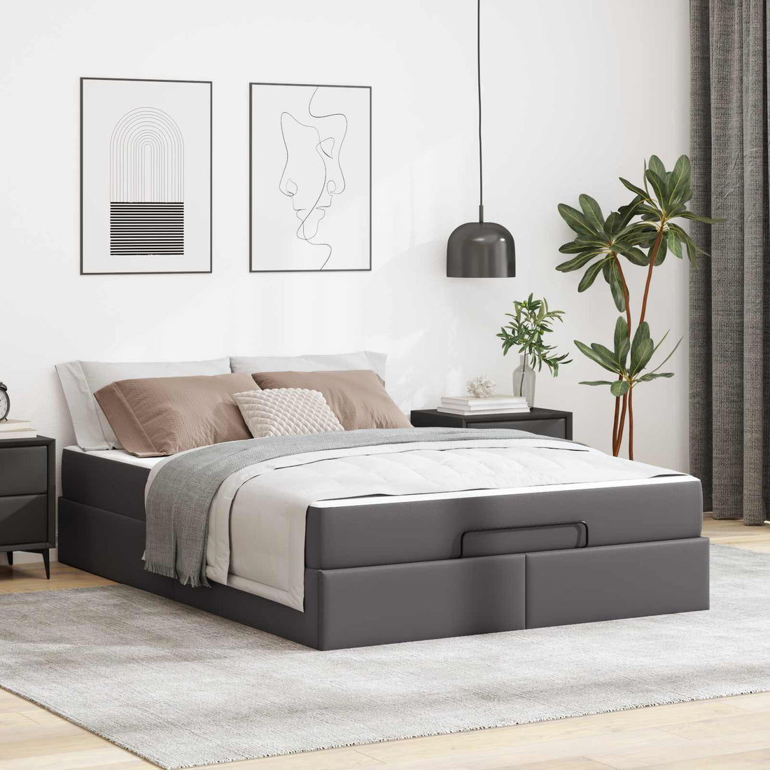 vidaXL Estructura de cama con colchón Otro 2 uds. Gris PVC