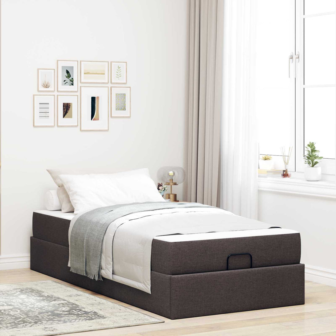 vidaXL Estructura de cama con colchón 2 uds. Canela tela