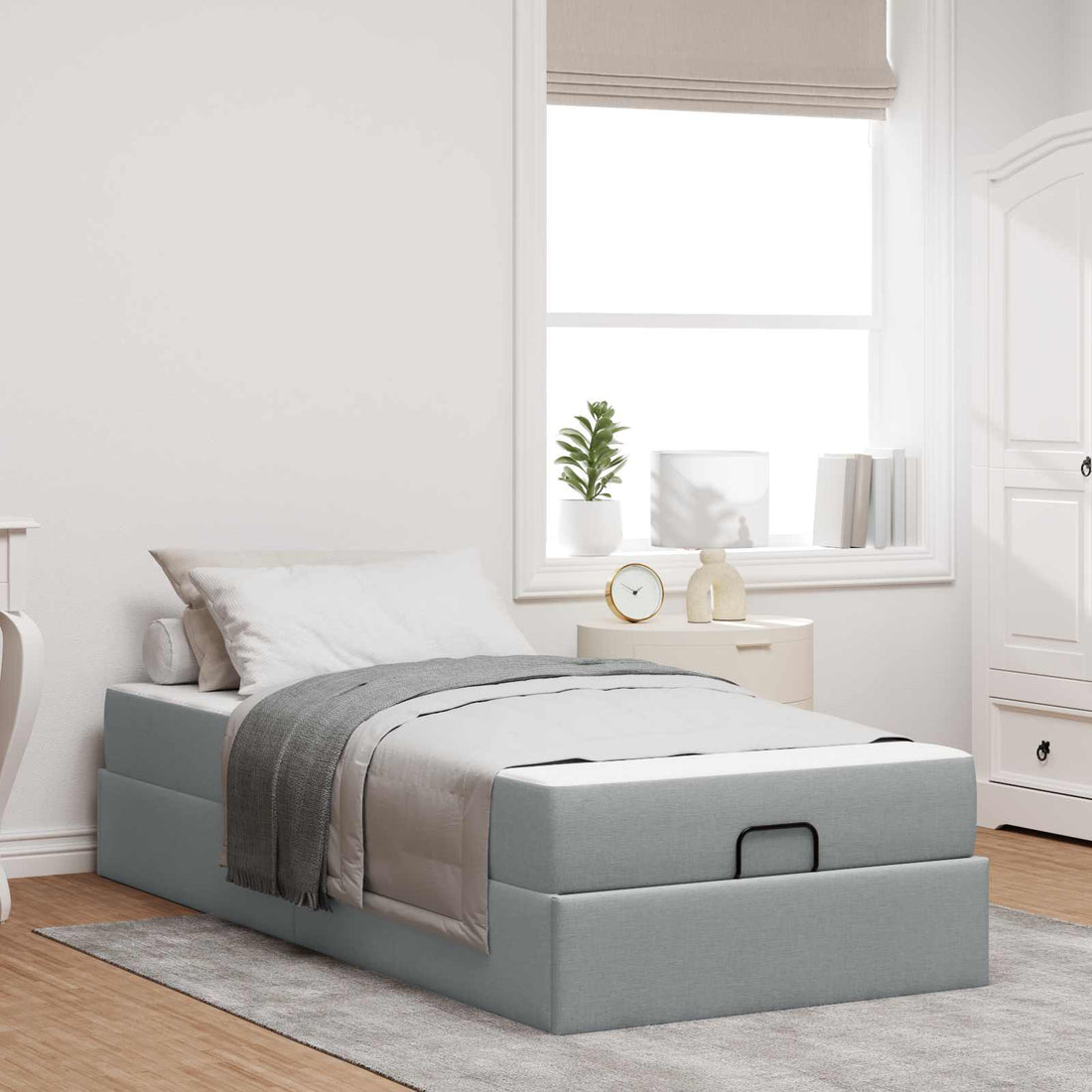 vidaXL Estructura de cama con colchón 2 uds. Gris claro tela