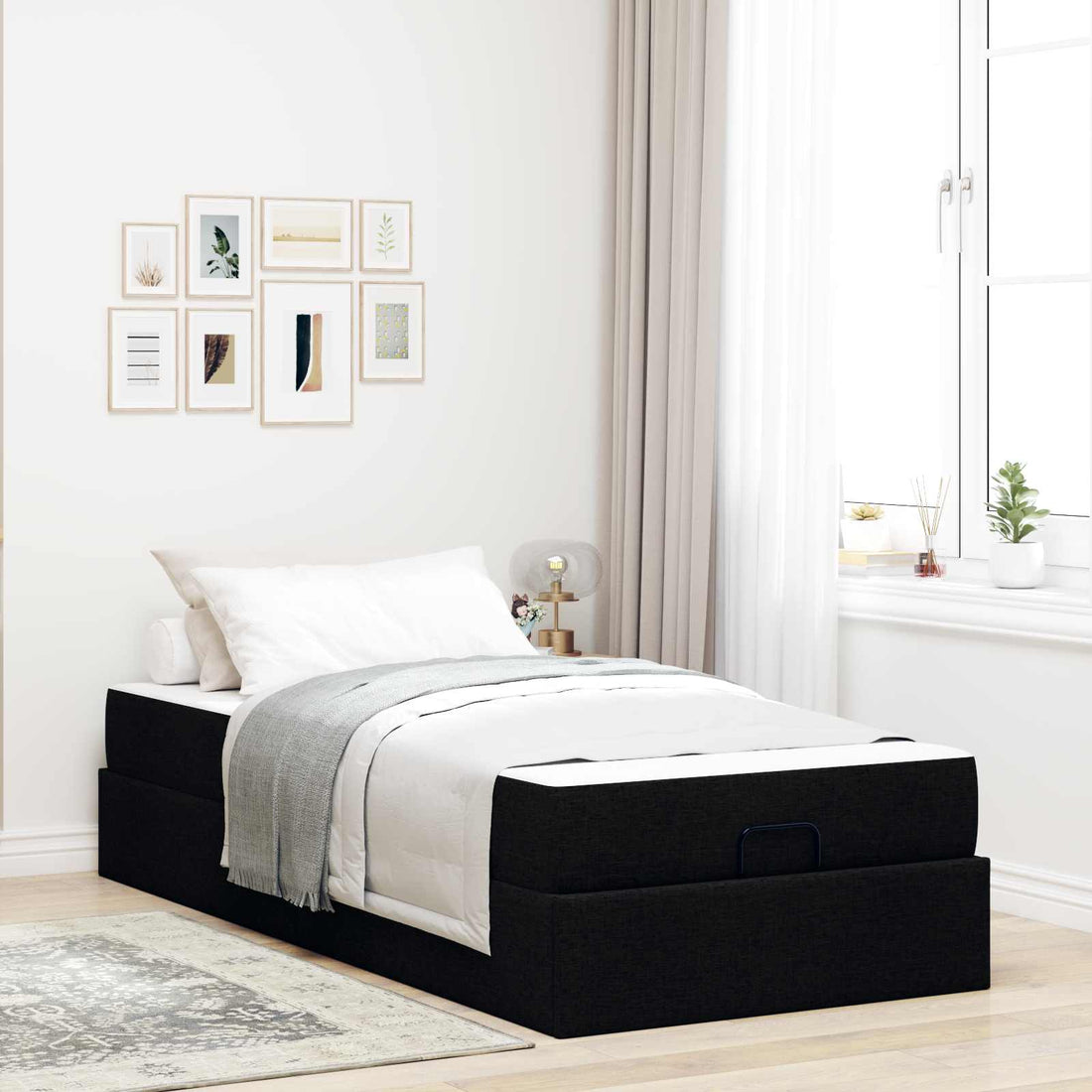 vidaXL Estructura de cama con colchón 2 uds. Negro tela
