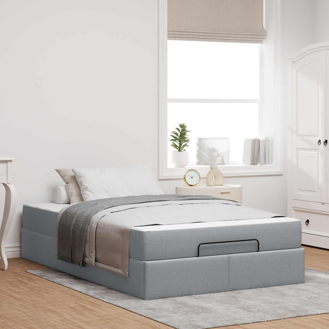 vidaXL Estructura de cama con colchón 2 uds. Gris claro tela