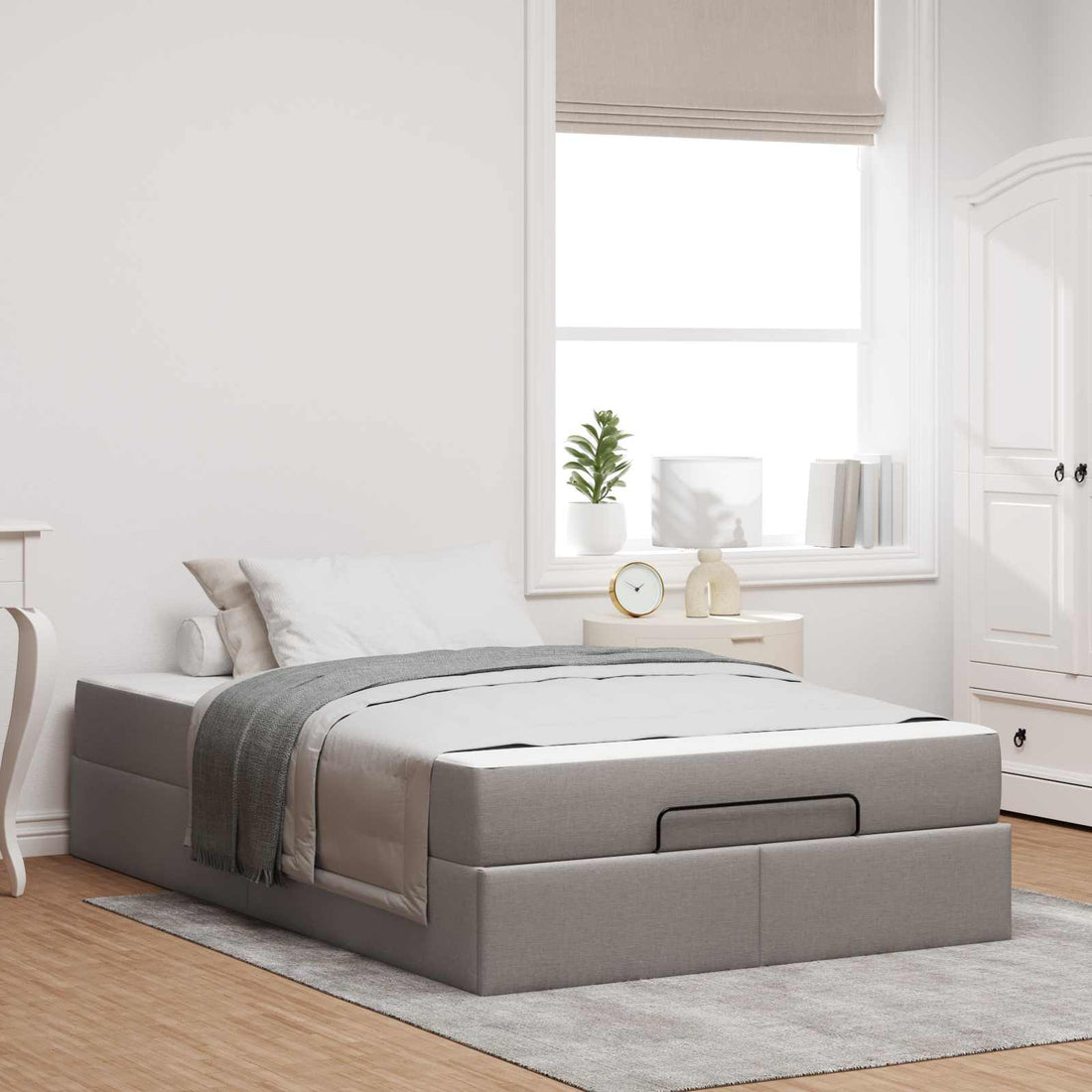 vidaXL Estructura de cama con colchón 2 uds. Taupé tela