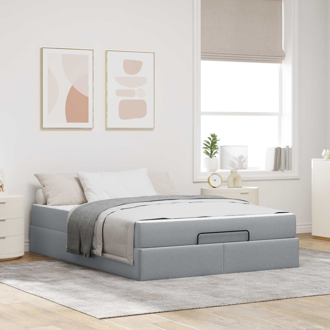 vidaXL Estructura de cama con colchón 2 uds. Gris claro tela