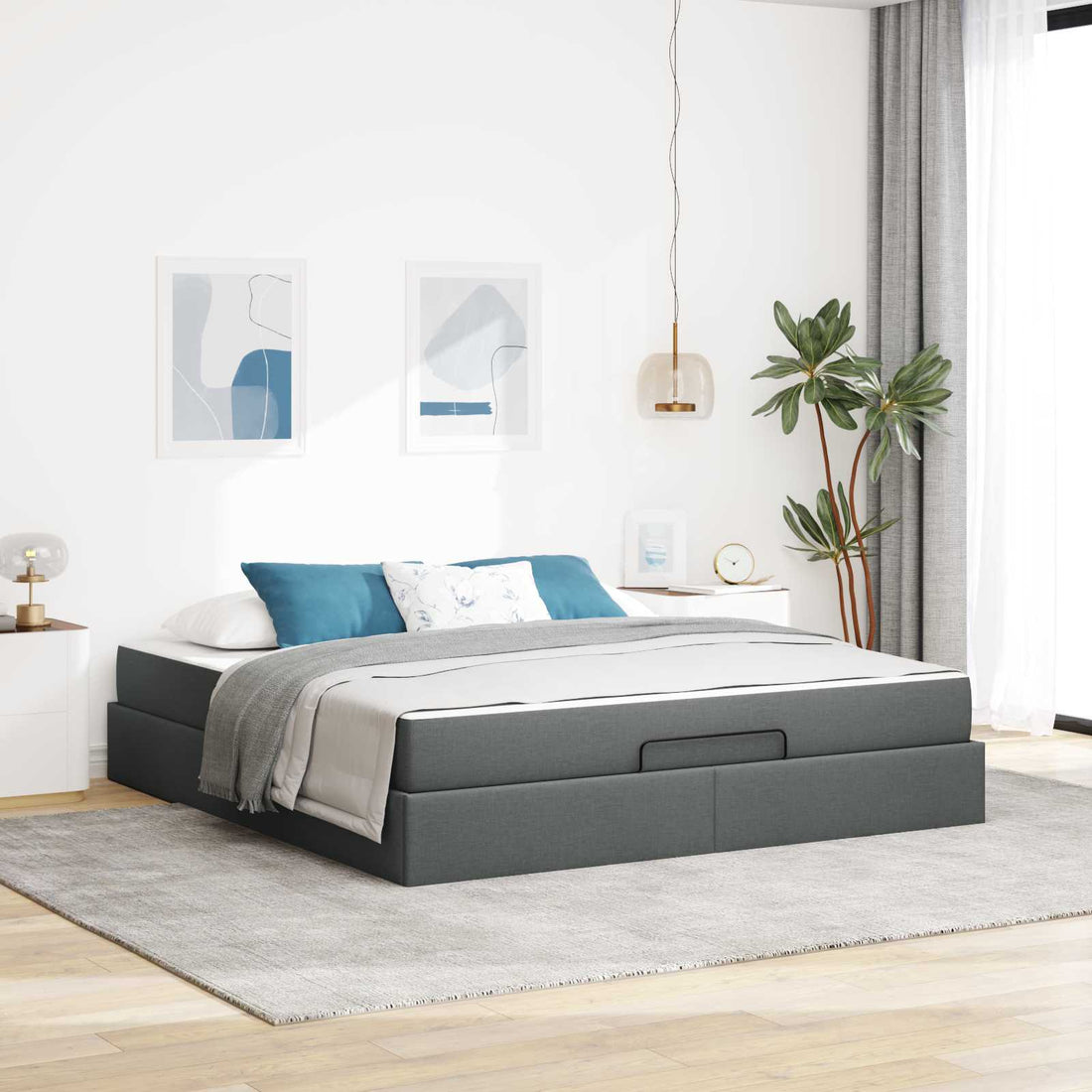 vidaXL Estructura de cama con colchón 2 uds. Gris Tenue tela