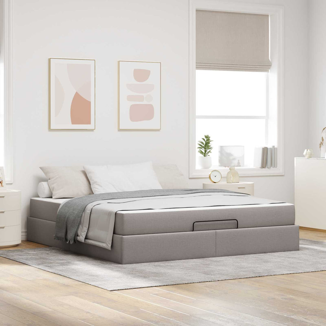 vidaXL Estructura de cama con colchón 2 uds. Taupé tela