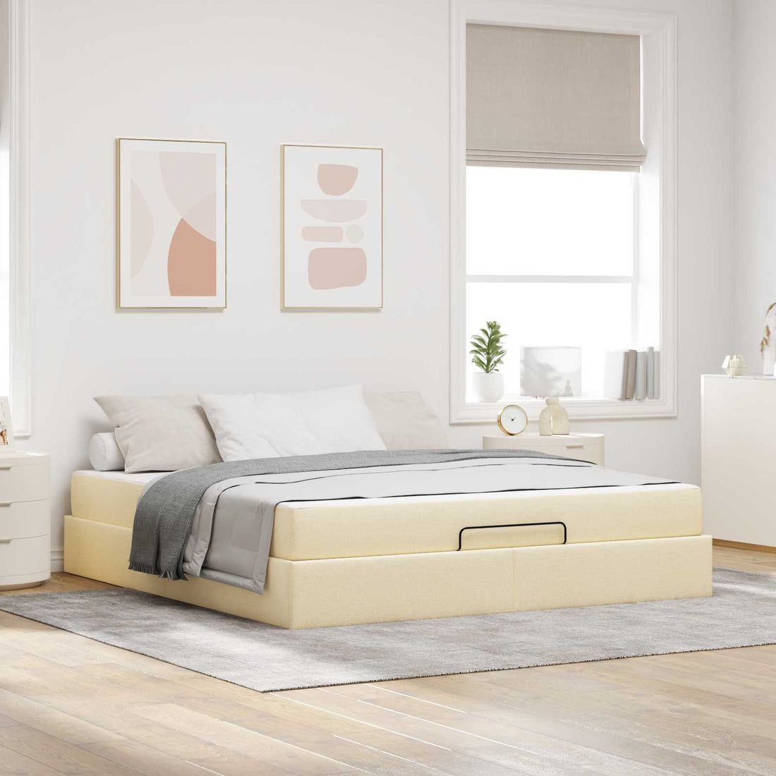 vidaXL Estructura de cama con colchón 2 uds. Crema tela