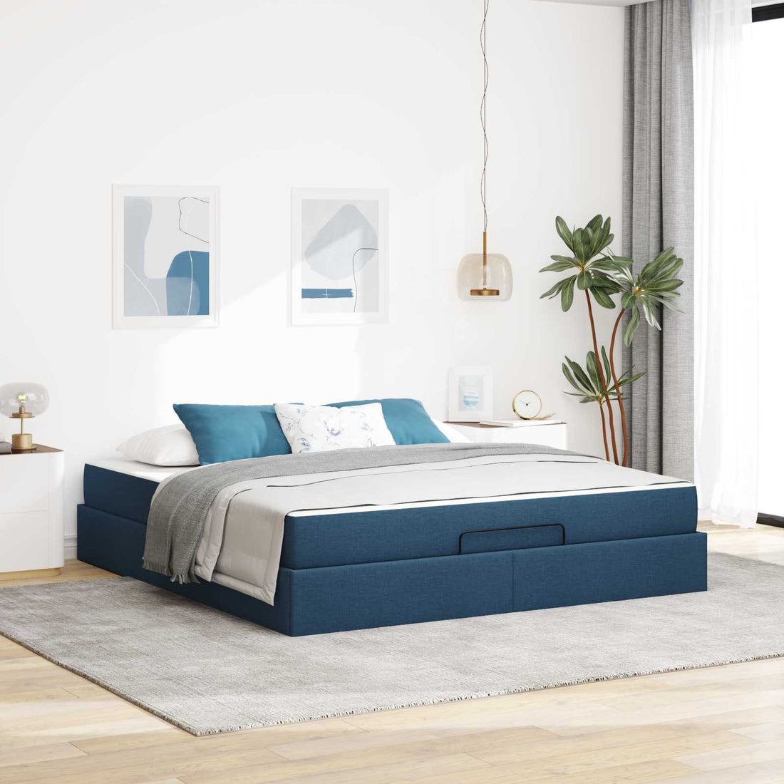 vidaXL Estructura de cama con colchón 2 uds. Azul tela