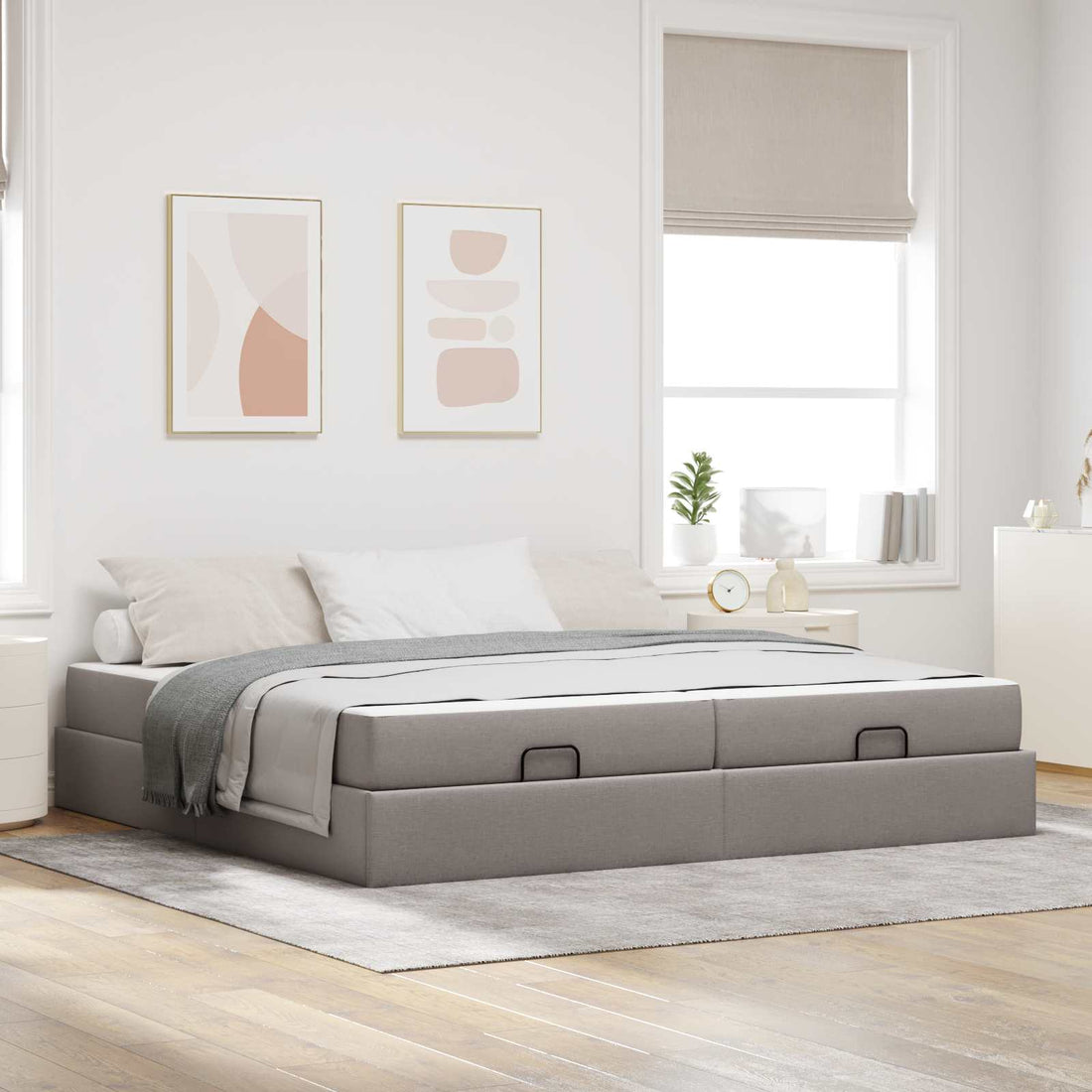 vidaXL Estructura de cama con colchón 2 uds. Taupé tela