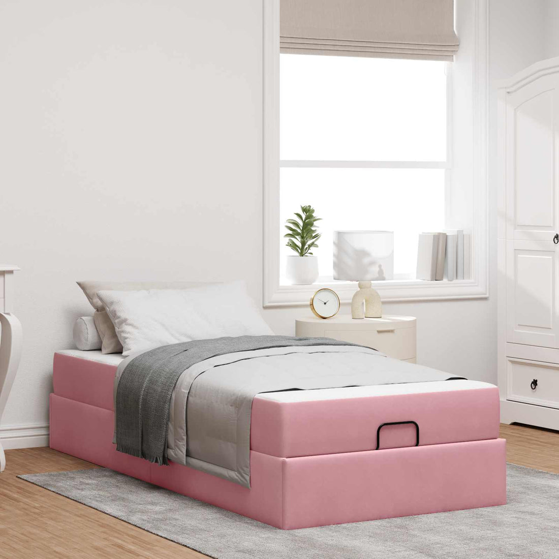 vidaXL Estructura de cama con colchón 2 uds. Rosa Terciopelo