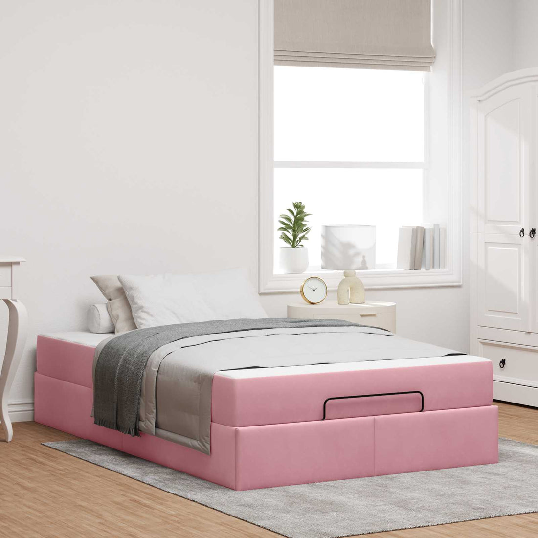 vidaXL Estructura de cama con colchón 2 uds. Rosa Terciopelo