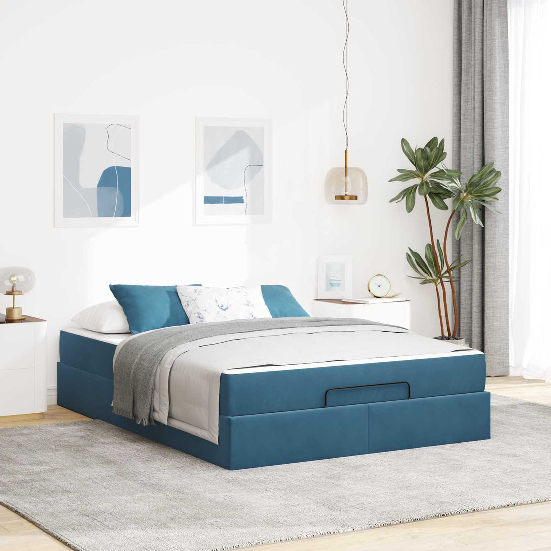 vidaXL Estructura de cama con colchón 2 uds. Azul Terciopelo