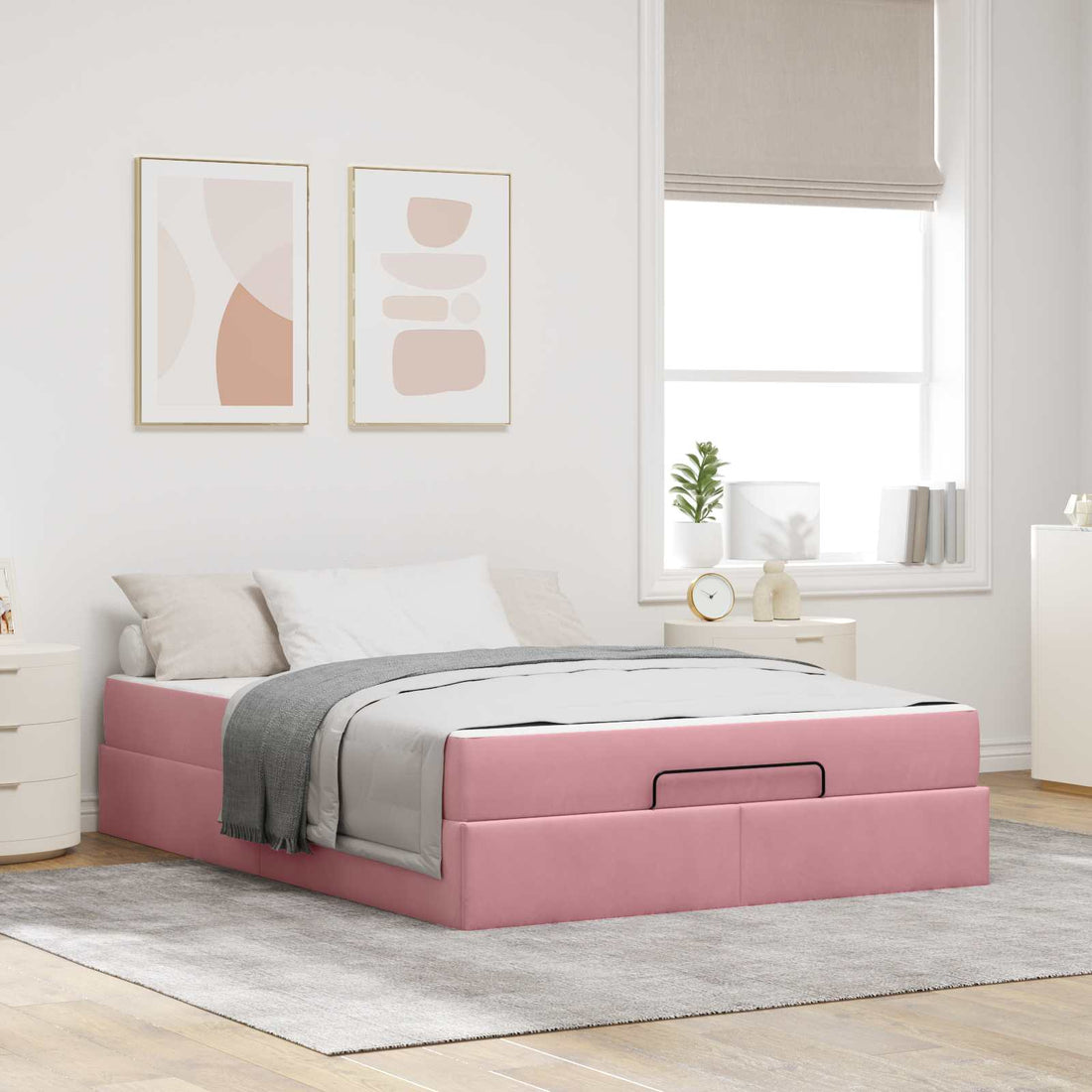 vidaXL Estructura de cama con colchón 2 uds. Rosa Terciopelo