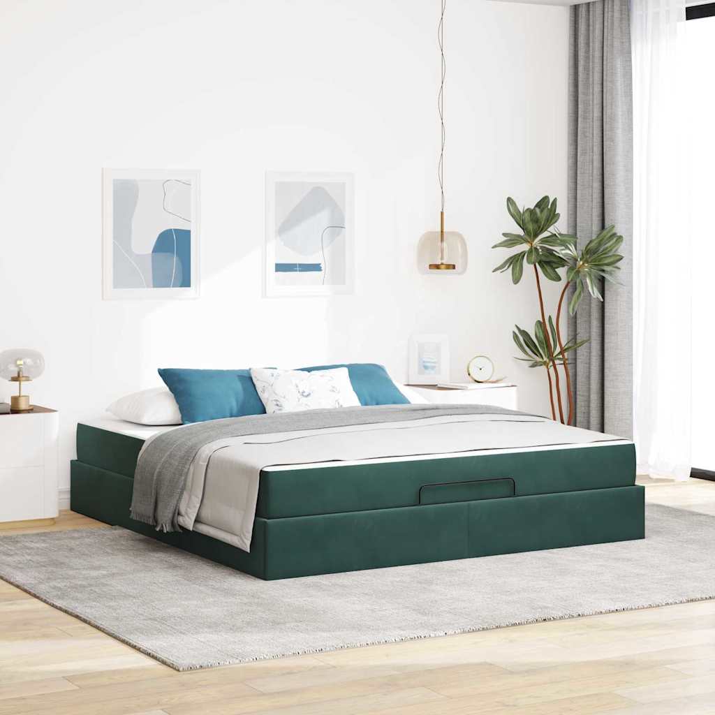 vidaXL Estructura de cama con colchón 2 uds. Verde Terciopelo