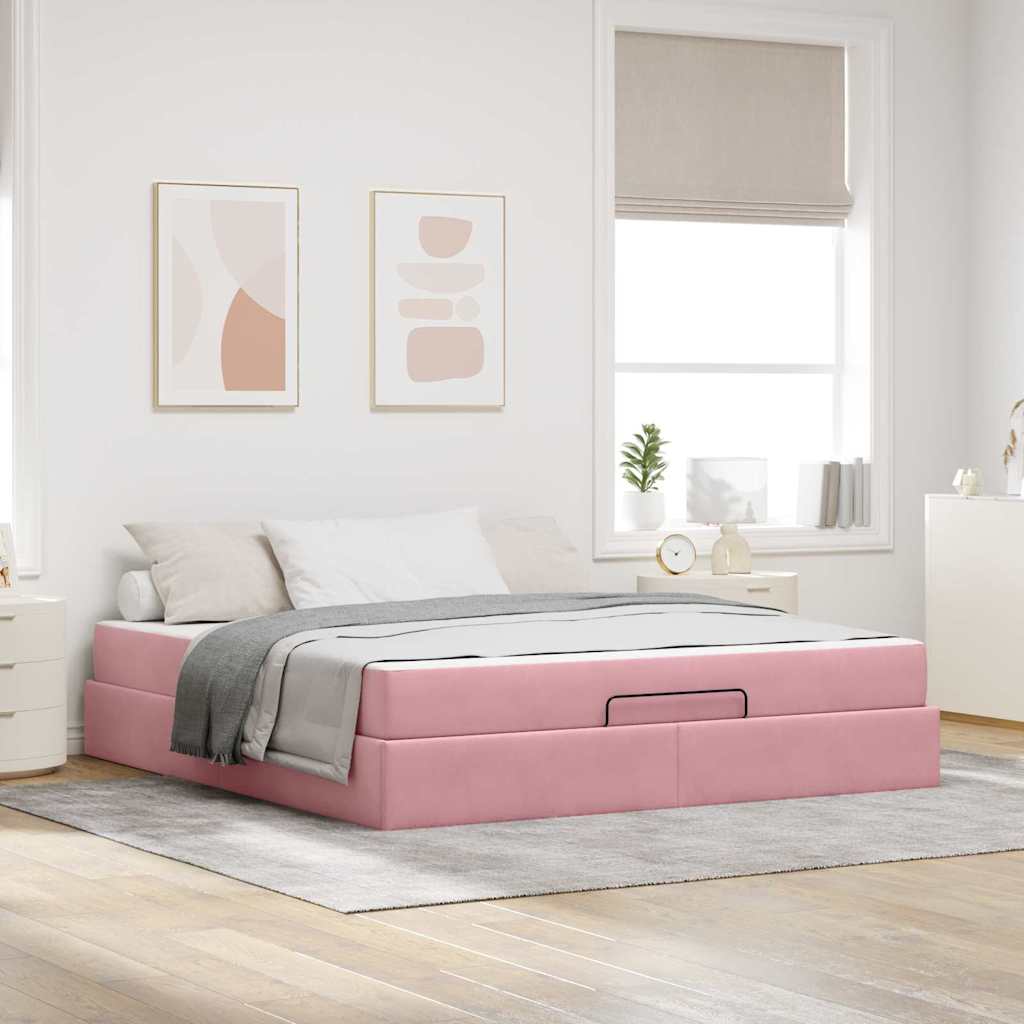 vidaXL Estructura de cama con colchón 2 uds. Rosa Terciopelo