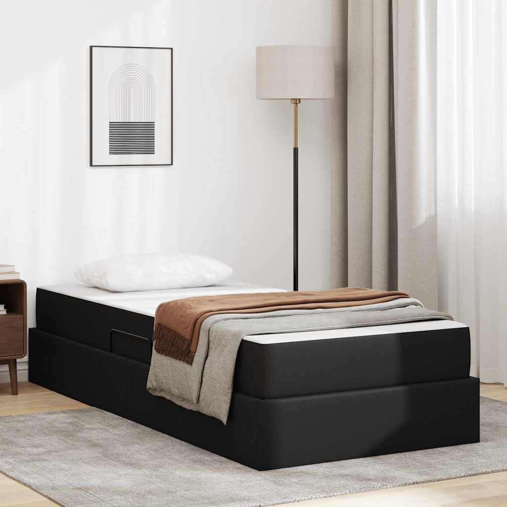 vidaXL Cama con almacenamiento y colchón 2 uds. Negro Cuero