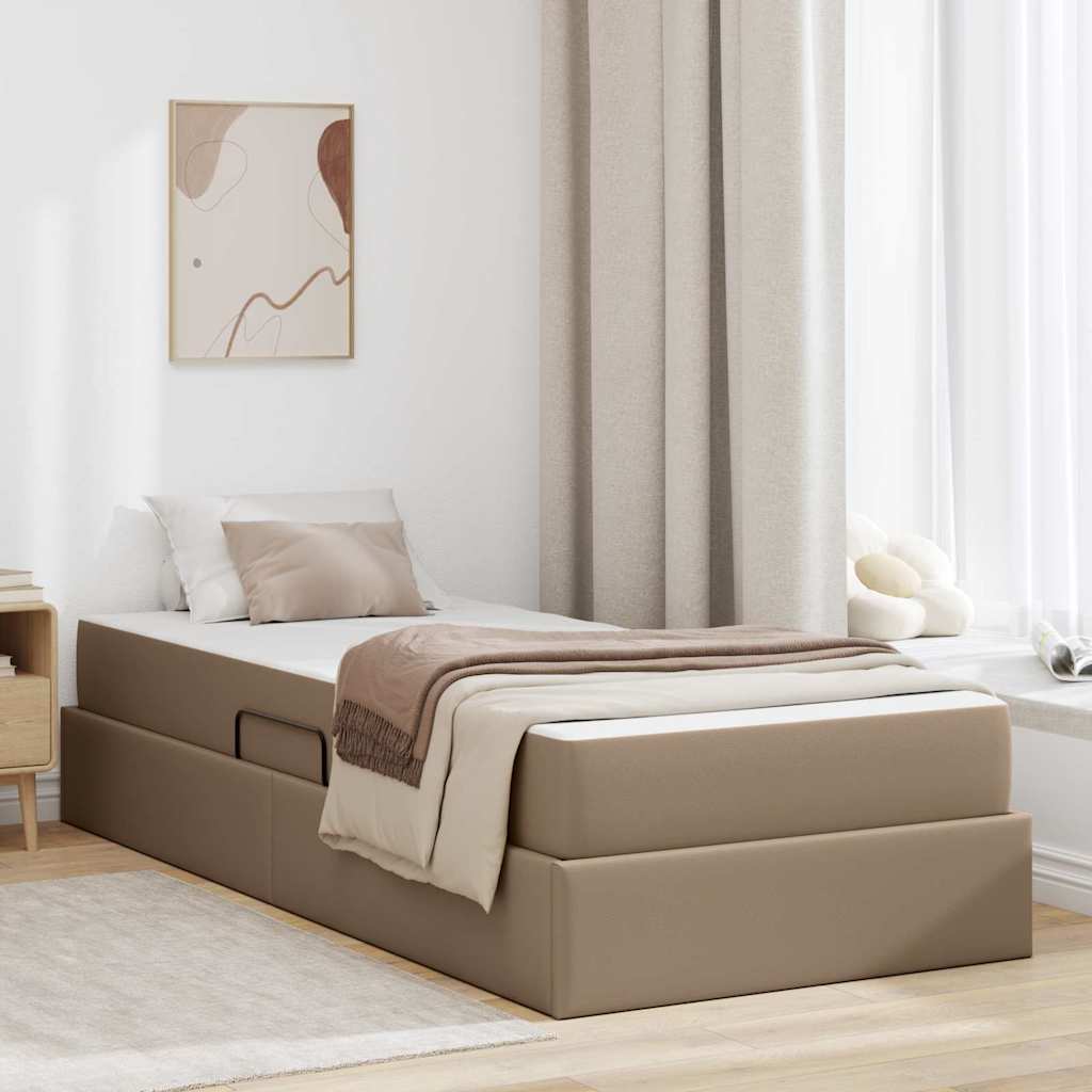 vidaXL Cama con almacenamiento y colchón 2 uds. Capuchino Cuero