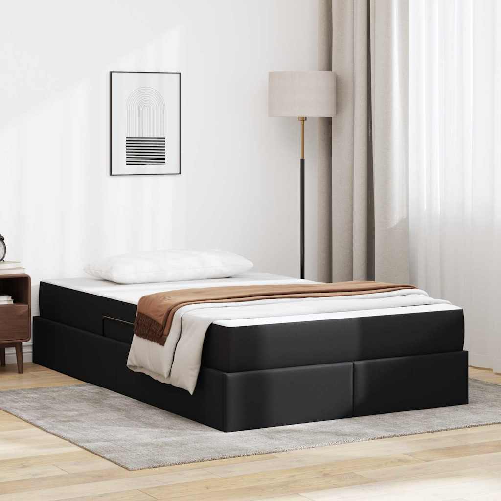 vidaXL Cama con almacenamiento y colchón 2 uds. Negro Cuero