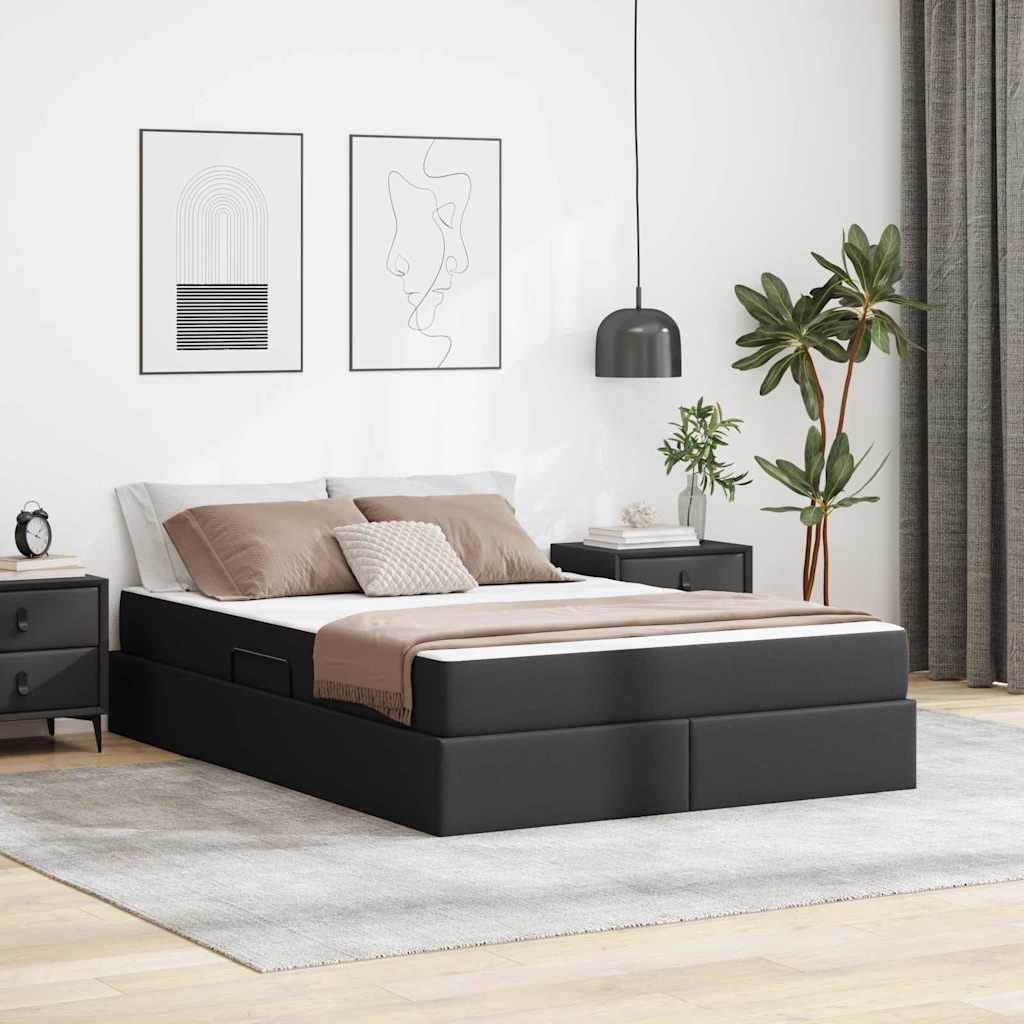 vidaXL Cama con almacenamiento y colchón 2 uds. Negro Cuero