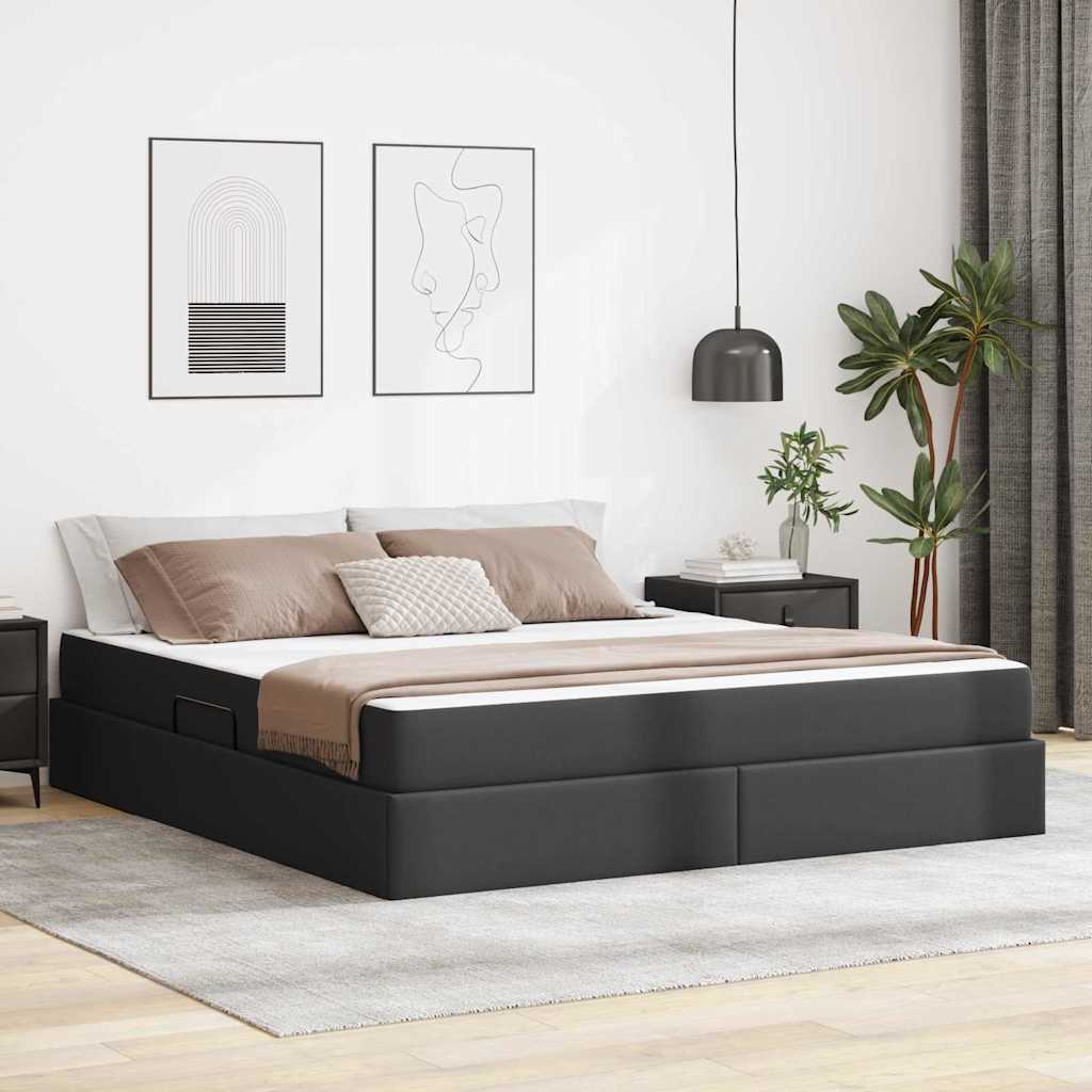 vidaXL Cama con almacenamiento y colchón 2 uds. Negro Cuero