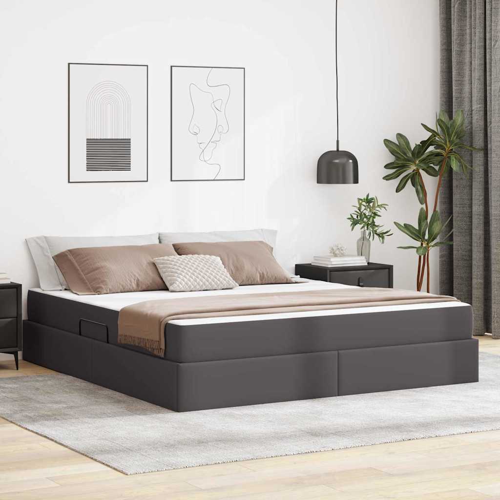 vidaXL Cama con almacenamiento y colchón 2 uds. Gris Cuero