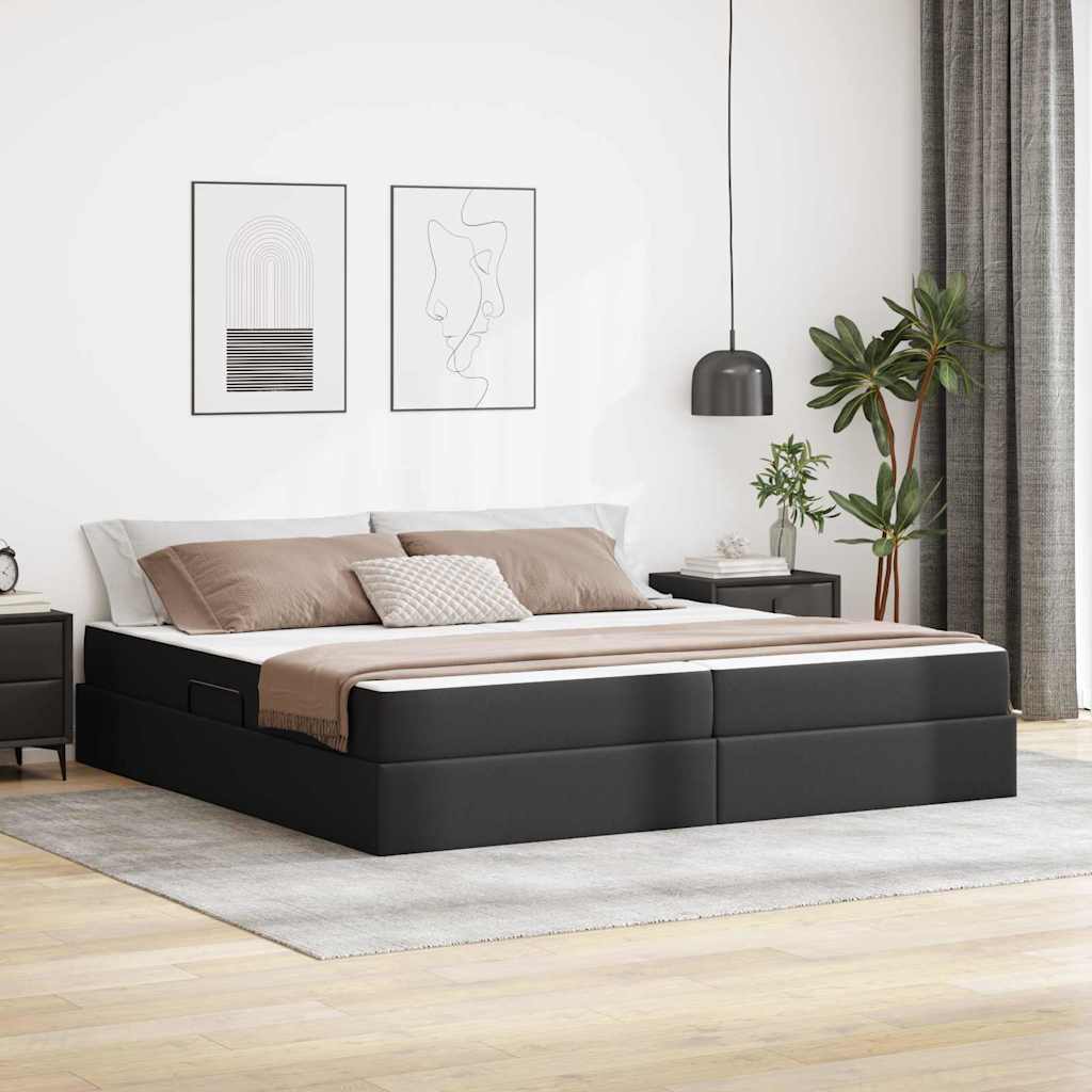 vidaXL Cama con almacenamiento y colchón 2 uds. Negro Cuero