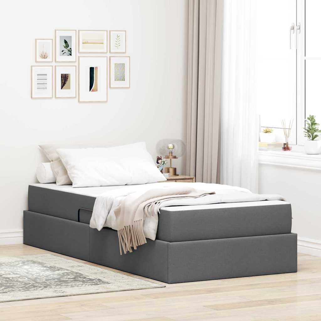 vidaXL Cama con almacenamiento y colchón Gris oscuro 90 x 200 cm
