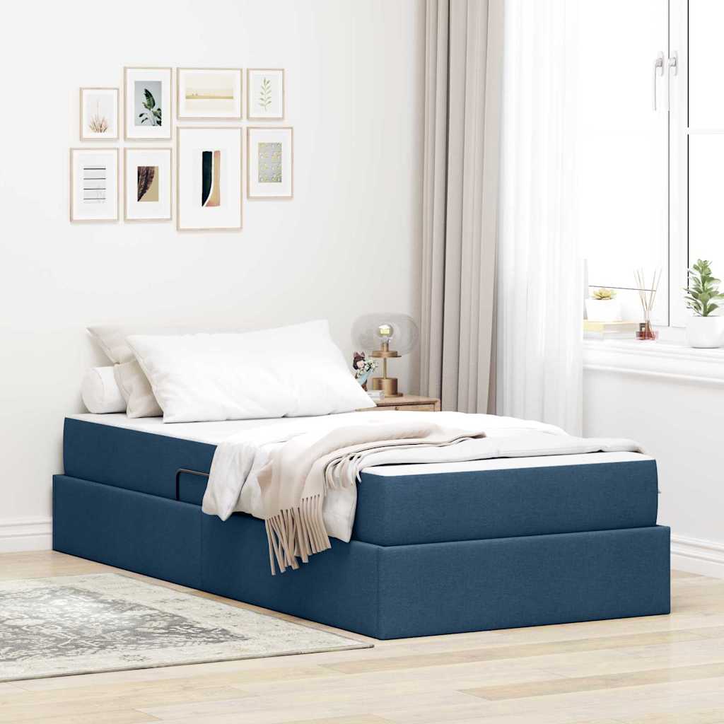 vidaXL Cama con almacenamiento y colchón Azul 90 x 200 cm Poliéster