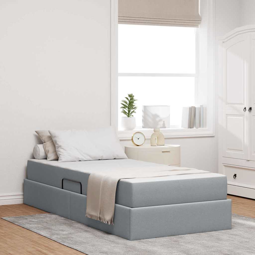 vidaXL Cama con almacenamiento y colchón Gris Claro 100 x 200 cm