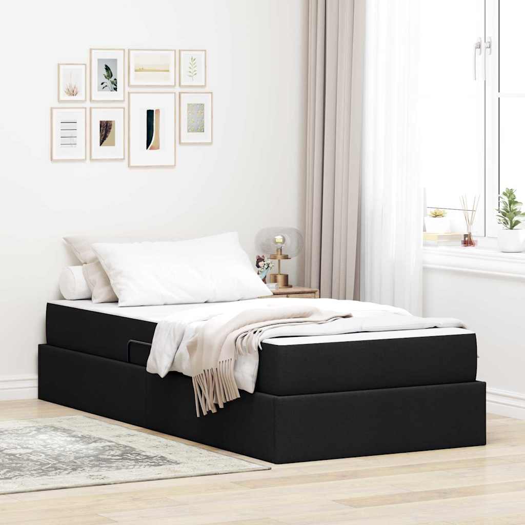 vidaXL Cama con almacenamiento y colchón Negro 100 x 200 cm Poliéster
