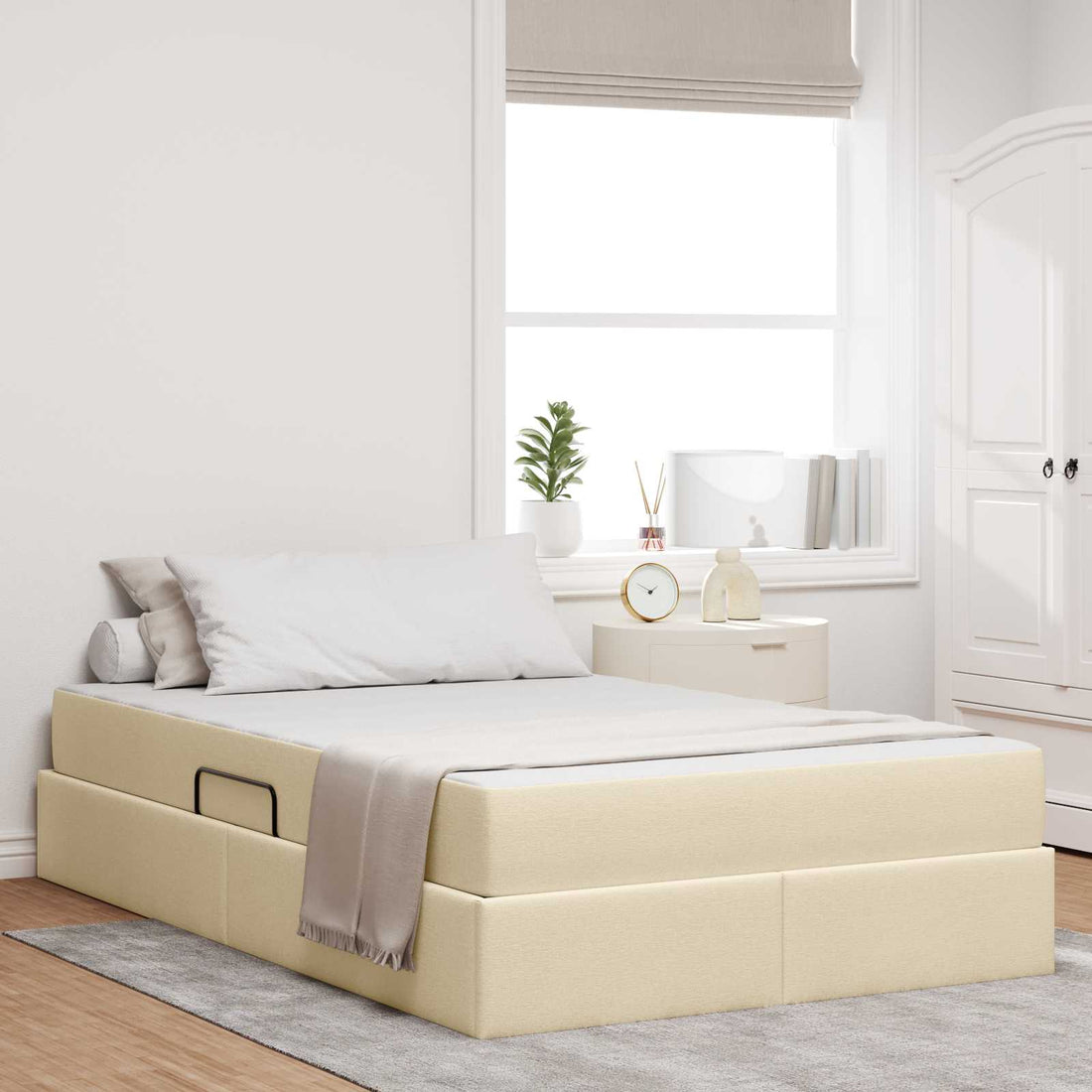 vidaXL Cama con almacenamiento y colchón Crema 120 x 190 cm Poliéster
