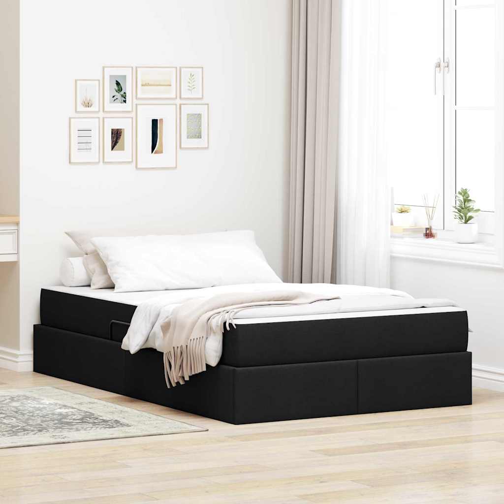 vidaXL Cama con almacenamiento y colchón Negro 120 x 200 cm Poliéster