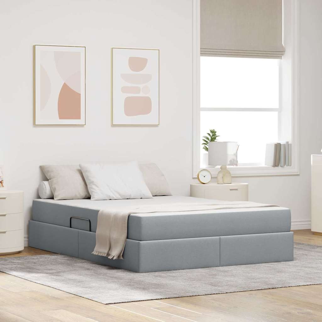 vidaXL Cama con almacenamiento y colchón Gris Claro 140 x 190 cm